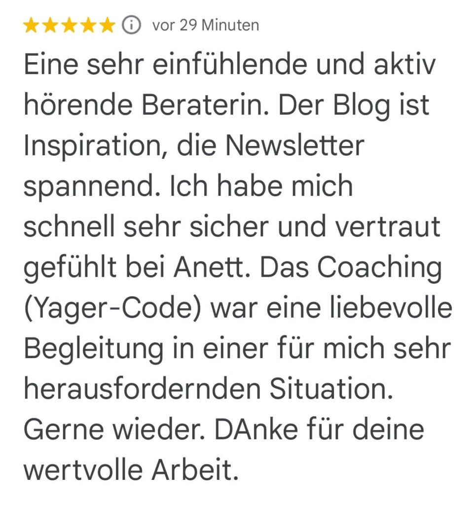5-Sterne-Google-Bewertung zum Coaching mit dem Yager-Code